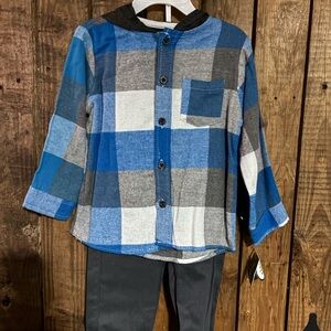 Plaid Button-Down Kids Shirt in Blue and Gray